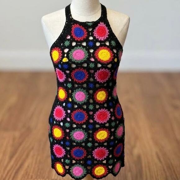 H&M Dresses & Skirts - H&M x Coachella Crochet Patchwork Mini Dress 4 Festival Boho Hippie Retro Indie